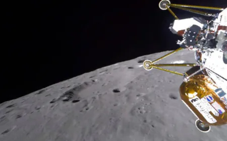 Moon lander from Intuitive Machines touches down, but apparently tips over