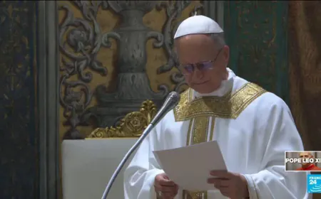 Chicago-born Pope Leo XIV offers a few words in English at his first Mass