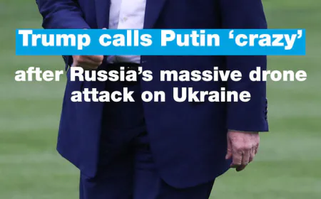 Putin is ‘crazy’, Trump says, after massive Russian drone attack on Ukraine