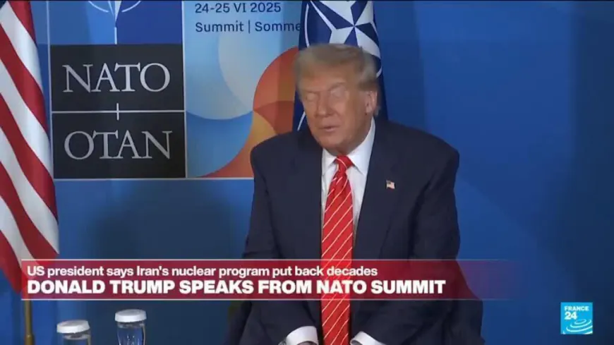 Donald Trump speaks from NATO summit on Iran