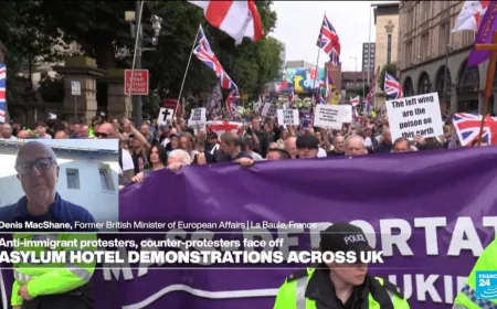 Anti-immigrant protesters and counter-protesters face off across UK