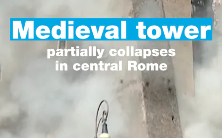 Medieval tower partially collapses in central Rome