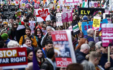 Tens of thousands march against far right in London ahead of local elections