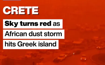 #Crete: Sky turns red as African #dust #storm hits Greek island