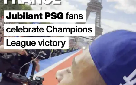 Jubilant PSG fans celebrate Champions League victory by the Eiffel Tower