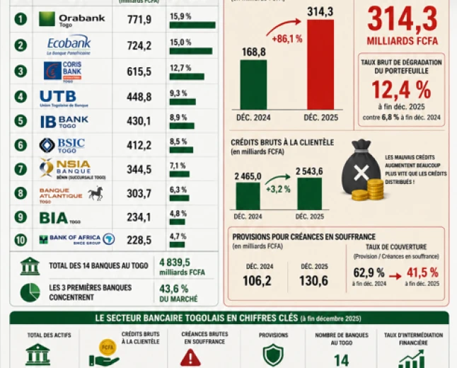 Banques au Togo : 4 839 milliards FCFA d’actifs, mais pourquoi les mauvais crédits explosent-ils ?